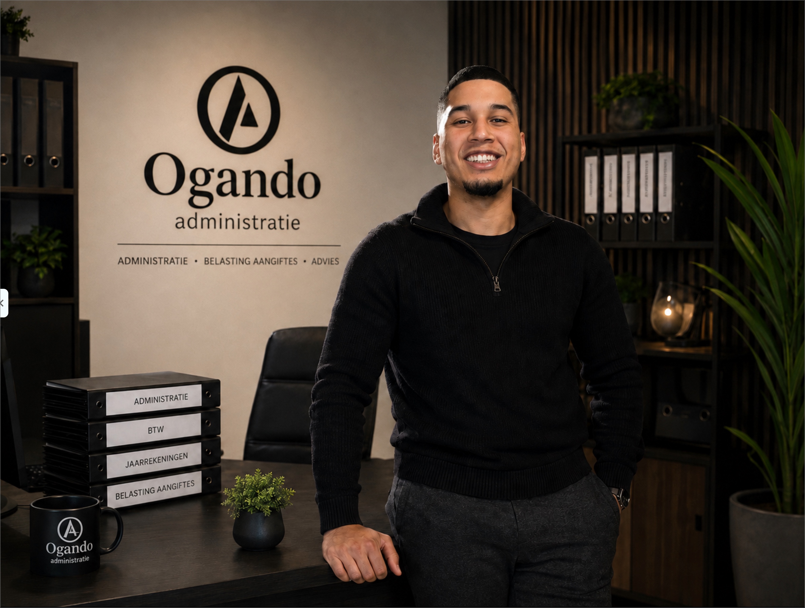 De eigenaar van Ogando Administratie in zijn kantoor